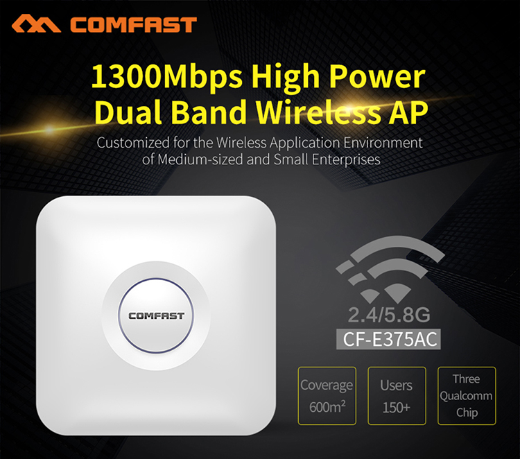 Users CF-E375AC COMFAST 1300Mbps WiFi Router 5.8G 867Mbps 2.4G 450Mbps Gigabit RJ45 Port Ceiling AP for 600 Square Meters 150